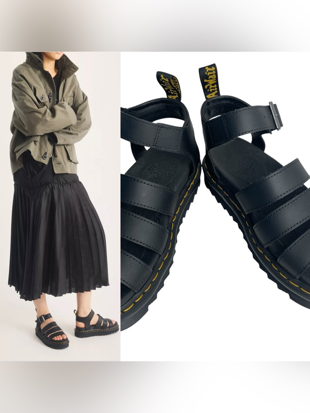 Dr. DOC Martens Air Wair Women's Blaire Black Athena Leather Strap Sandal 5 UK 3